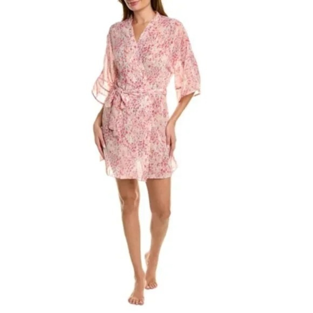 Flora Nikrooz Floral Chiffon Princess Wrap Robe Pink Floral Sz M Romantic NWT